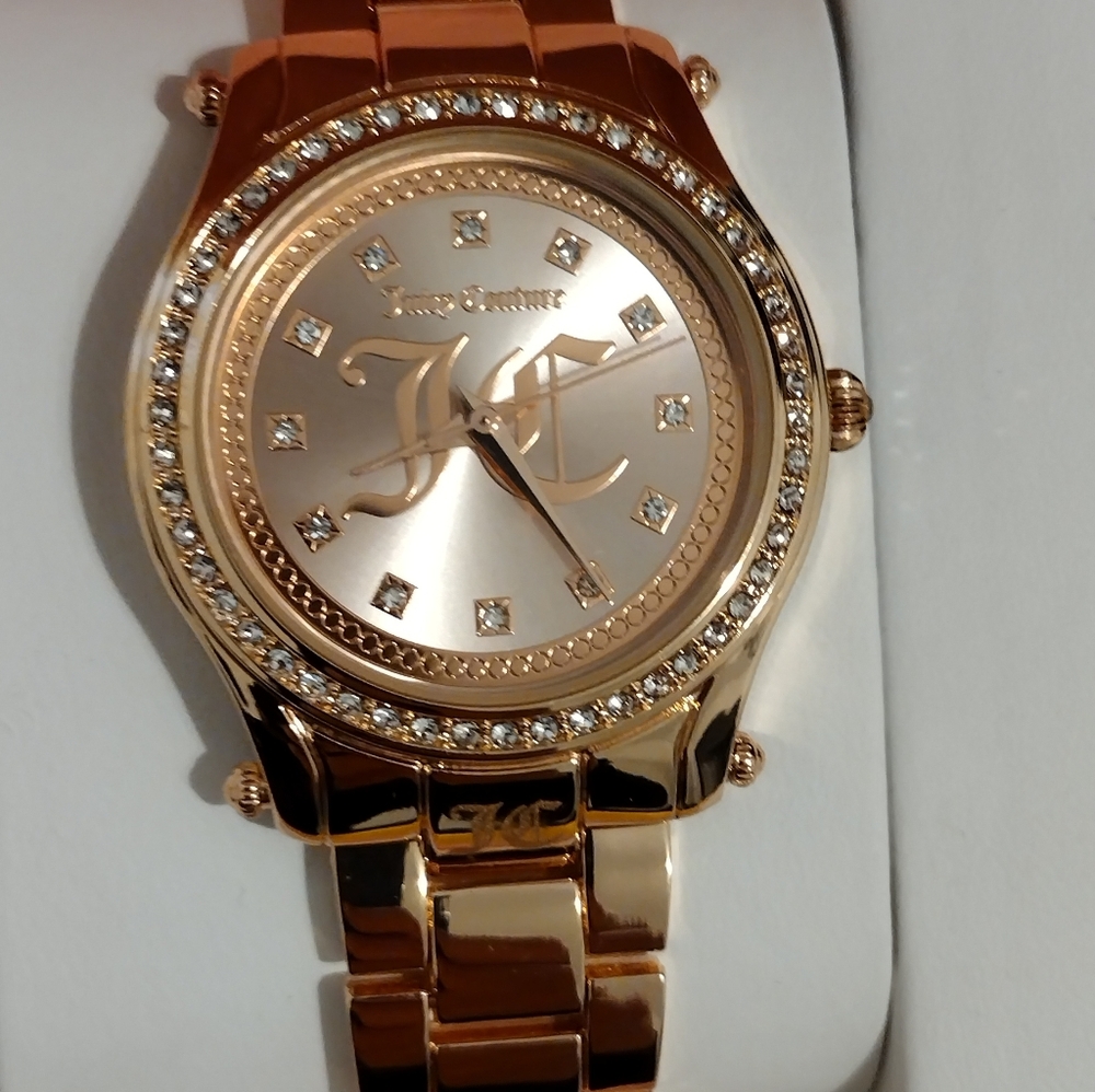 JUICY COUTURE TWO ROSE GOLD  WATCH JUICY COUTURE WATCH RHINESTONES WATCH NEW - Picture 3 of 7